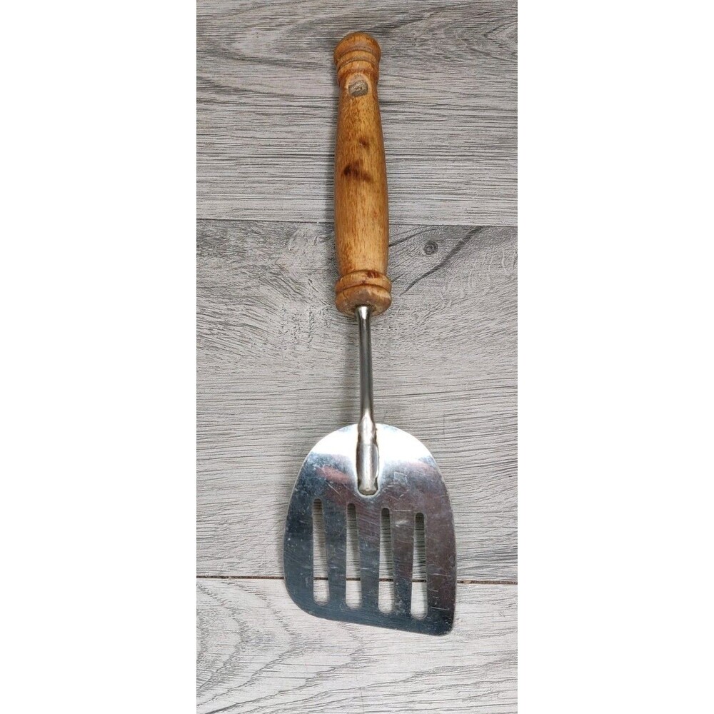 VTG EKCO Slotted Wood Handled Spatula Turner Stainless Steel Cooking Flipper USA - Picture 4 of 4